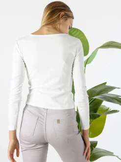 Solada Maglietta donna in cotone a maniche lunghe con dettaglio di pizzo - bianco