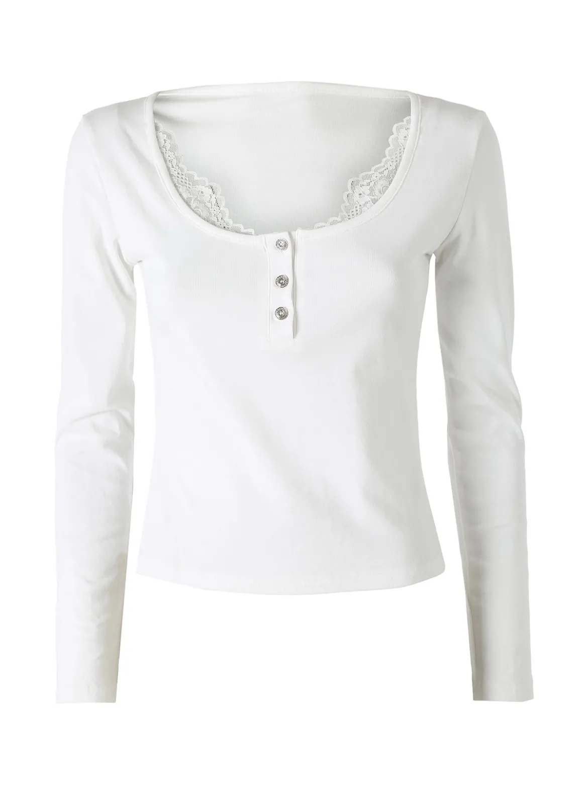 Solada Maglietta donna in cotone a maniche lunghe con dettaglio di pizzo - bianco