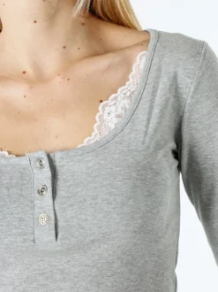 Solada Maglietta donna in cotone a maniche lunghe con dettaglio di pizzo - grigio