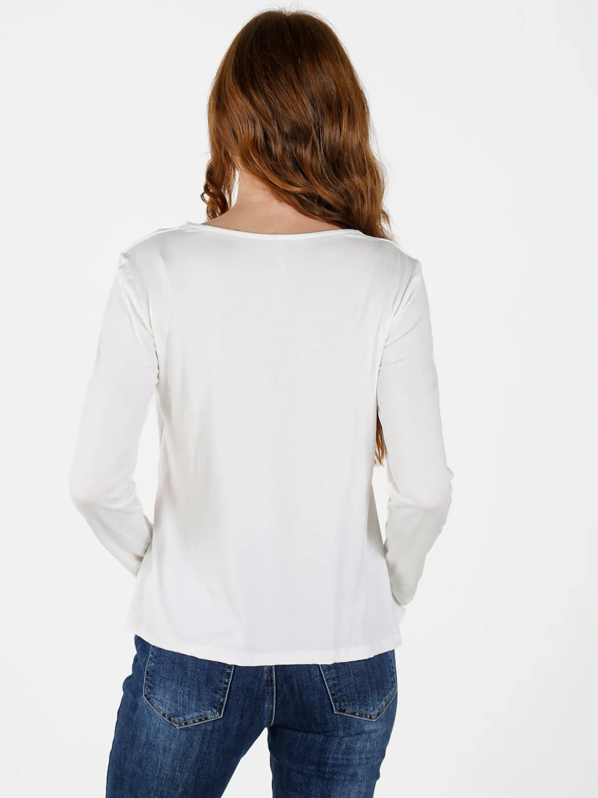Solada Maglietta donna in viscosa a maniche lunghe con arricciatura - bianco