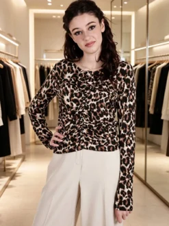 Solada Maglietta donna maculata con scollo a V