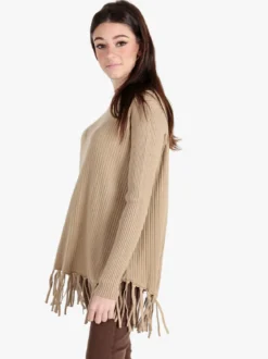 Solada Maglione donna a costine con frange