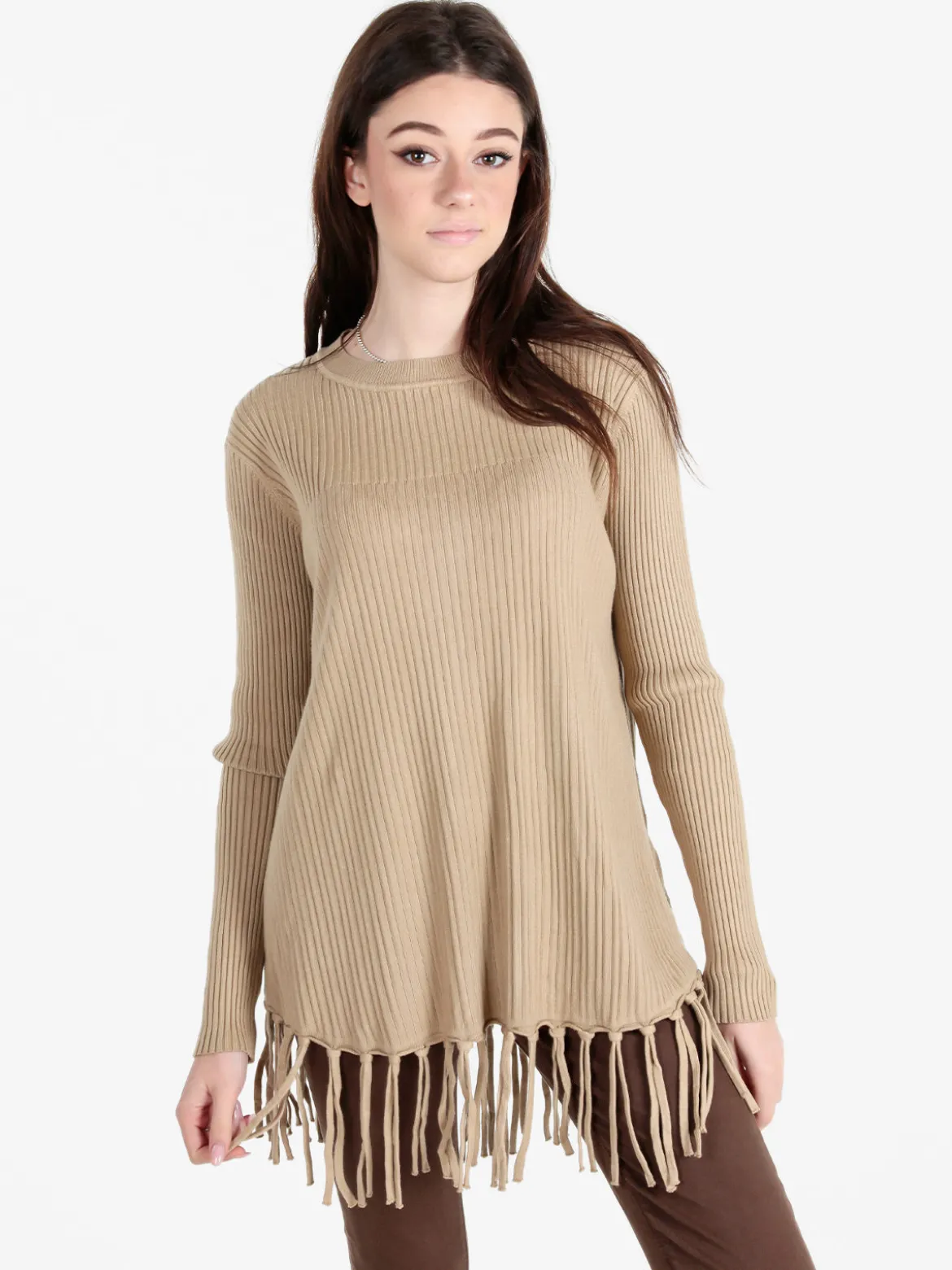Solada Maglione donna a costine con frange