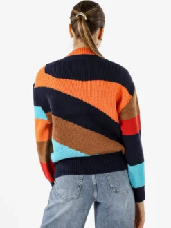 Solada Maglione donna oversize a blocchi di colore con strass - arancione