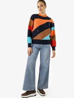 Solada Maglione donna oversize a blocchi di colore con strass - arancione