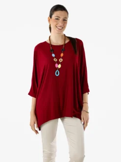 Solada Maxi blusa da donna in viscosa con maniche a pipistrello - rosso