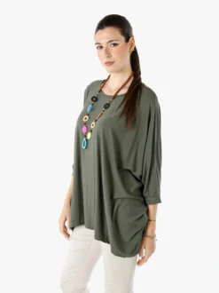 Solada Maxi blusa da donna in viscosa con maniche a pipistrello - verde