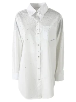 Solada Maxi camicia da donna con bottoni gioiello e strass - bianco