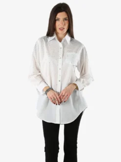 Solada Maxi camicia da donna con bottoni gioiello e strass - bianco