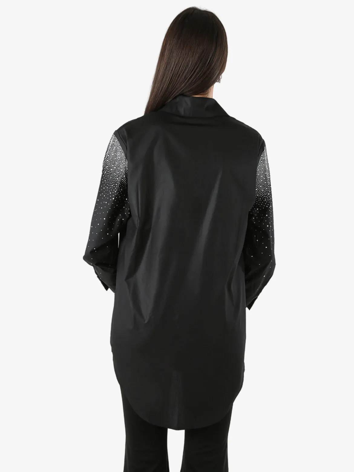Solada Maxi camicia da donna con bottoni gioiello e strass - nero