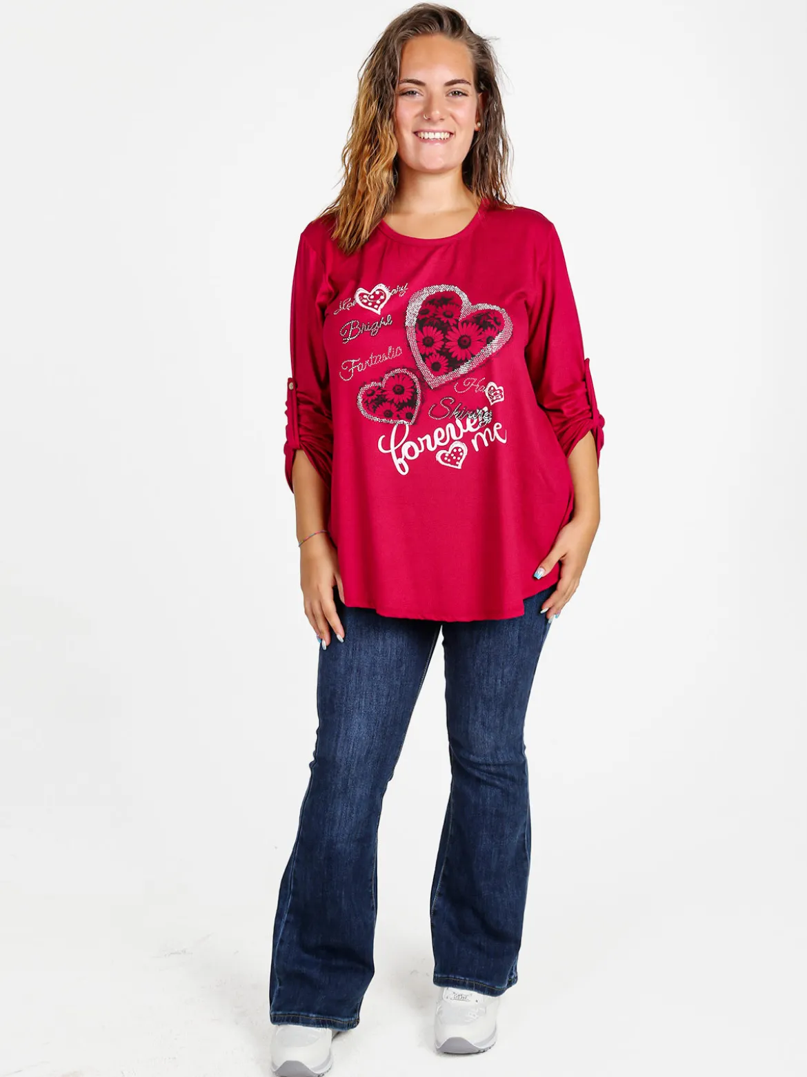 Solada Maxi t-shirt donna con strass - fucsia