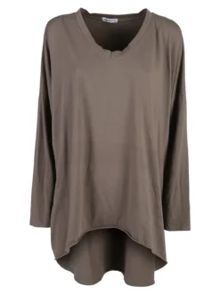 Solada Maxi t-shirt donna in cotone a maniche lunghe - fango