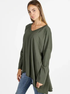 Solada Maxi t-shirt donna in cotone a maniche lunghe - militare