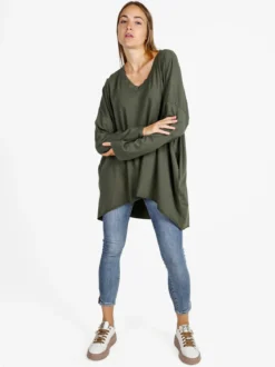 Solada Maxi t-shirt donna in cotone a maniche lunghe - militare