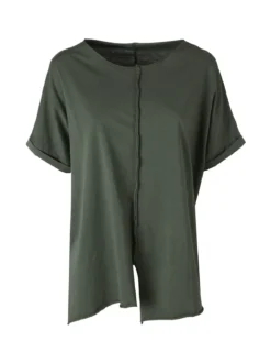 Solada Maxi t-shirt donna in cotone con maniche risvoltate - militare