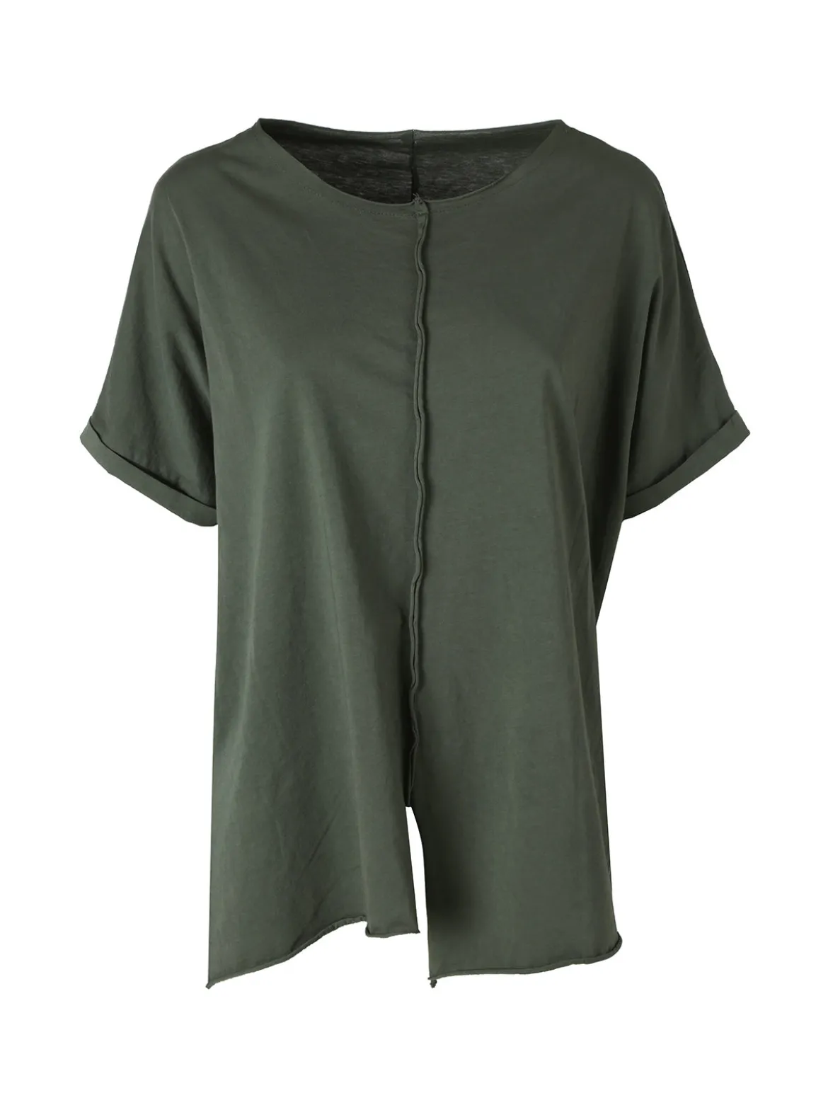 Solada Maxi t-shirt donna in cotone con maniche risvoltate - militare