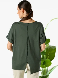 Solada Maxi t-shirt donna in cotone con maniche risvoltate - militare