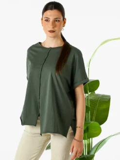 Solada Maxi t-shirt donna in cotone con maniche risvoltate - militare