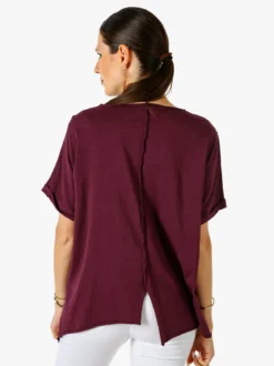 Solada Maxi t-shirt donna in cotone con maniche risvoltate - porpora