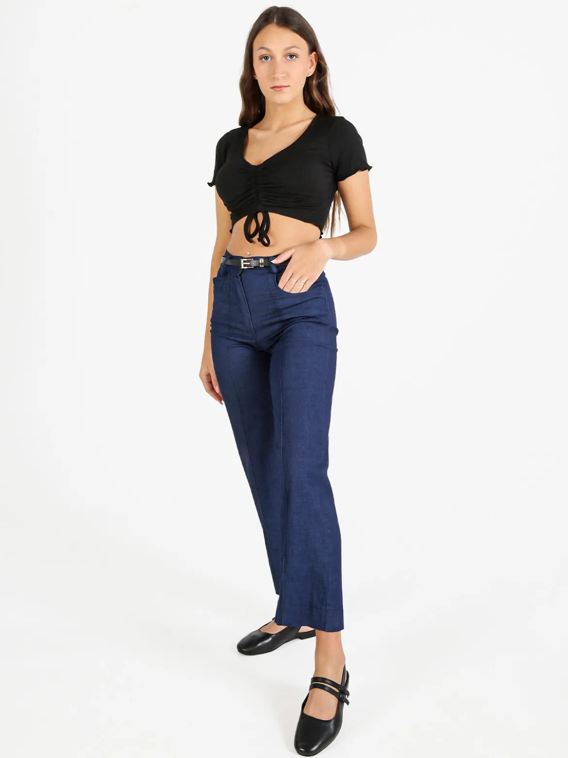 Solada Pantalone donna effetto jeans con cintura