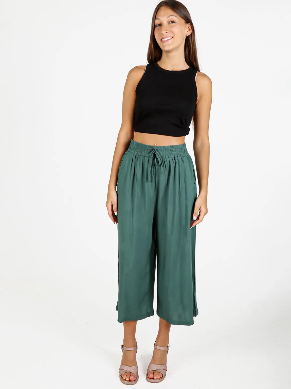 Solada Pantaloni cropped donna a gamba larga in cotone