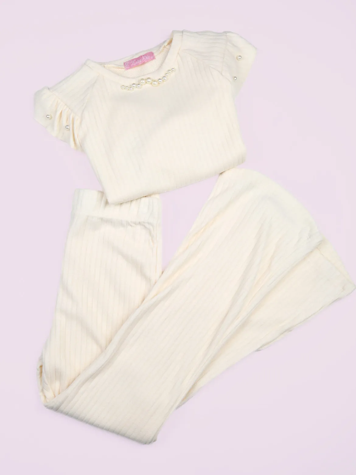 Solada Pantaloni da bambina in velluto a zampa - panna