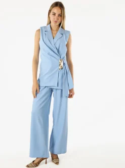 Solada Pantaloni da donna a gamba larga e vita alta - azzurro
