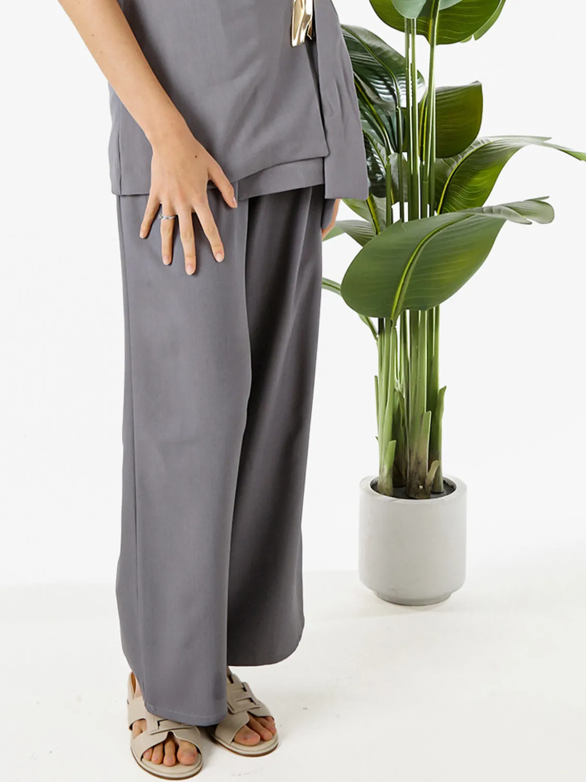 Solada Pantaloni da donna a gamba larga e vita alta - grigio