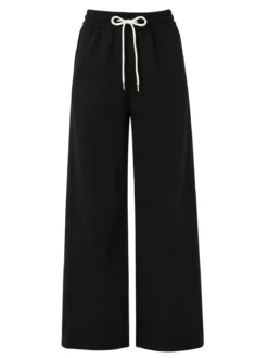 Solada Pantaloni da donna in felpa a gamba larga con coulisse - nero