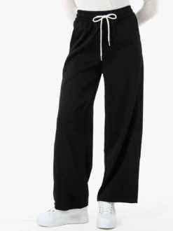 Solada Pantaloni da donna in felpa a gamba larga con coulisse - nero