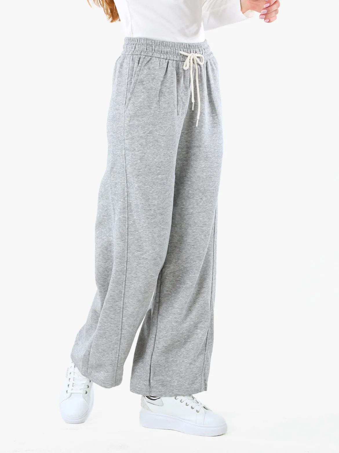 Solada Pantaloni da donna in felpa a gamba larga con coulisse - grigio