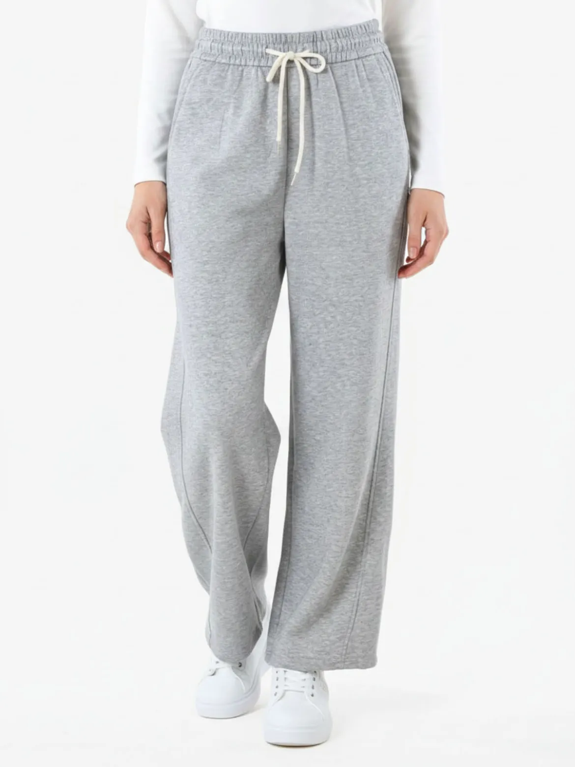 Solada Pantaloni da donna in felpa a gamba larga con coulisse - grigio
