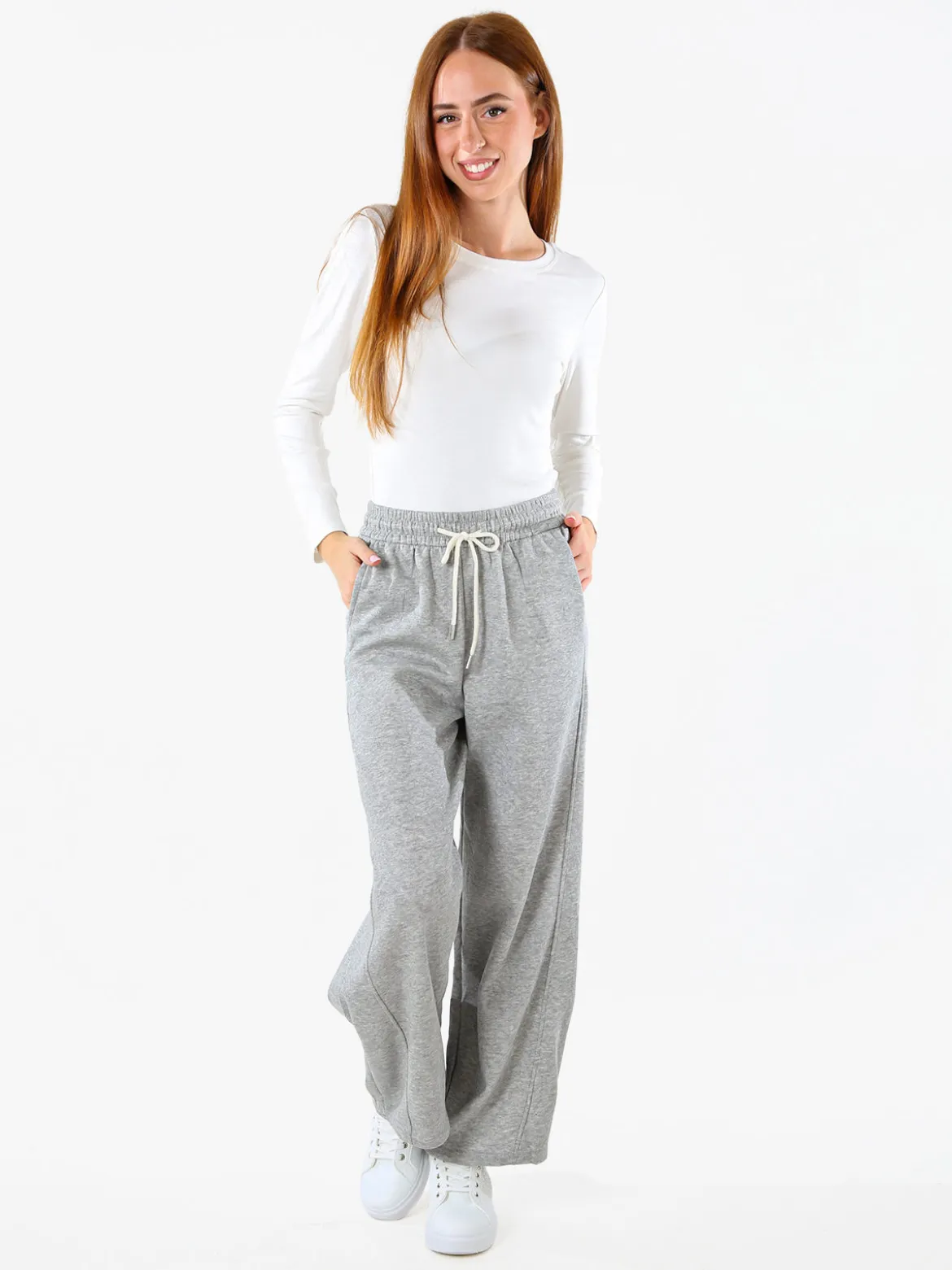 Solada Pantaloni da donna in felpa a gamba larga con coulisse - grigio