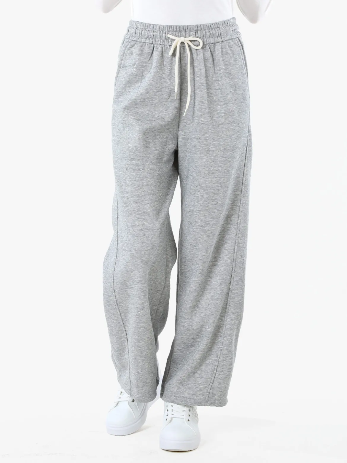 Solada Pantaloni da donna in felpa a gamba larga con coulisse - grigio