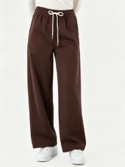 Solada Pantaloni da donna in felpa a gamba larga con coulisse - moro