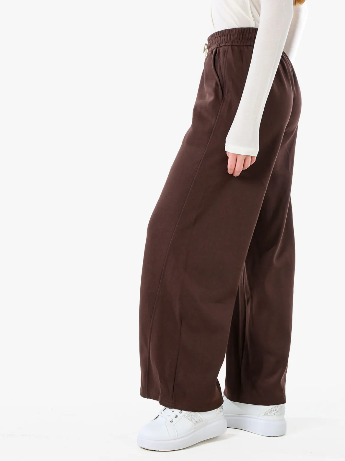 Solada Pantaloni da donna in felpa a gamba larga con coulisse - moro