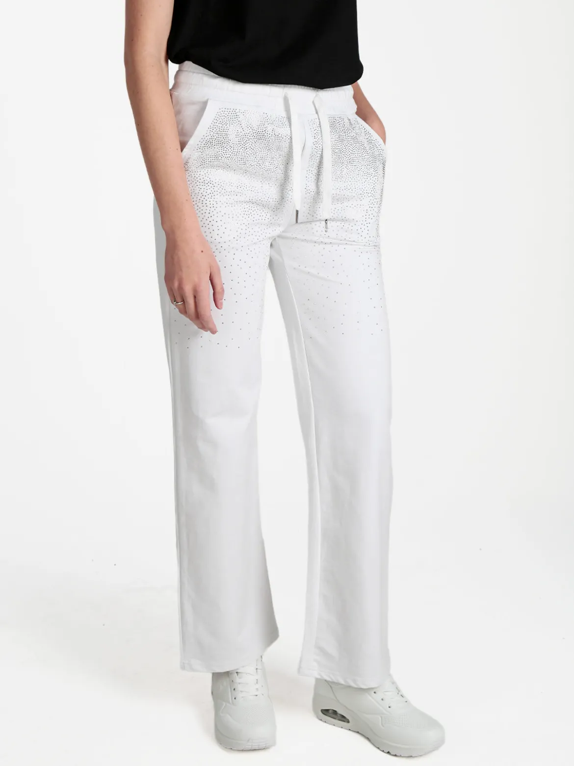 Solada Pantaloni donna a gamba larga con borchie e coulisse