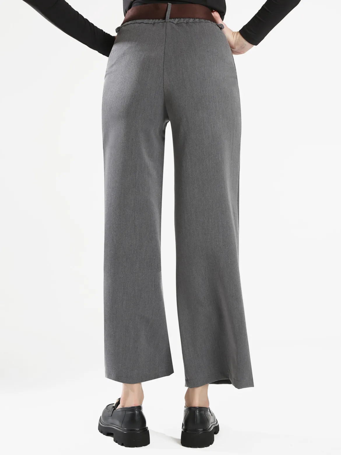 Solada Pantaloni donna a gamba larga con cintura scamosciata - grigio