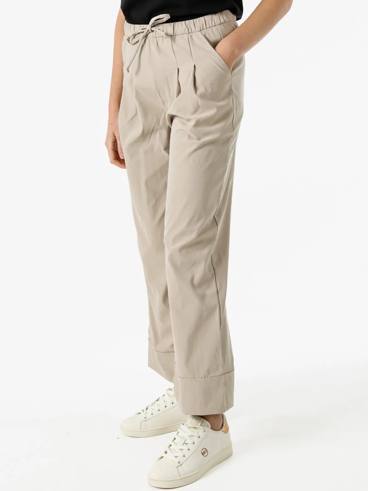 Solada Pantaloni donna a gamba larga con coulisse - beige