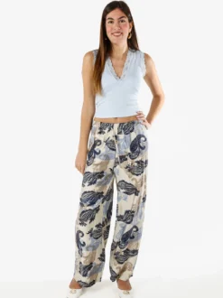 Solada Pantaloni donna a gamba larga con stampe - blu scuro