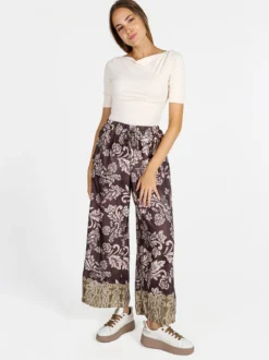 Solada Pantaloni donna a gamba larga con stampe - marrone