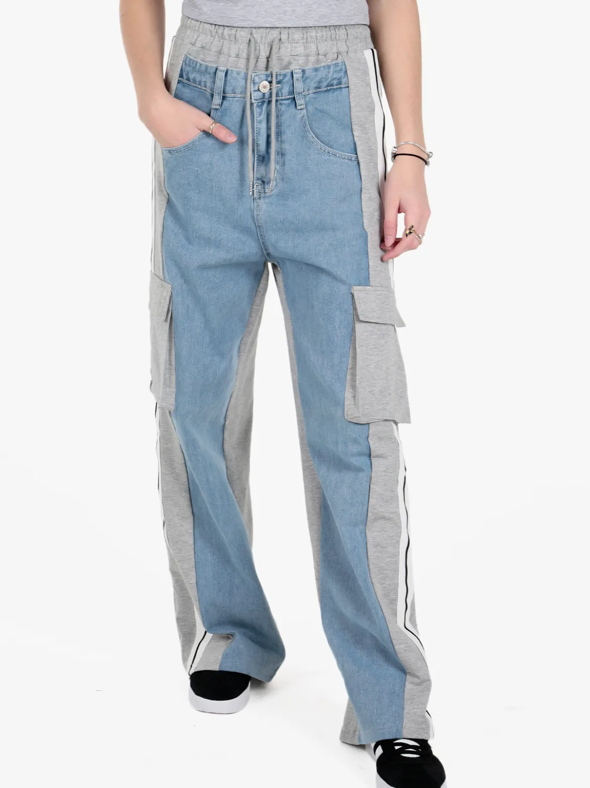 Solada Pantaloni donna a gamba larga con tasconi e coulisse