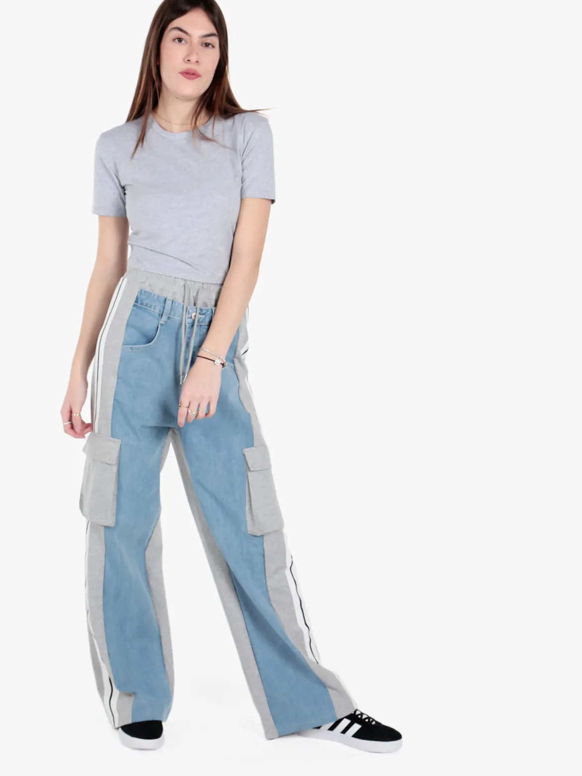 Solada Pantaloni donna a gamba larga con tasconi e coulisse