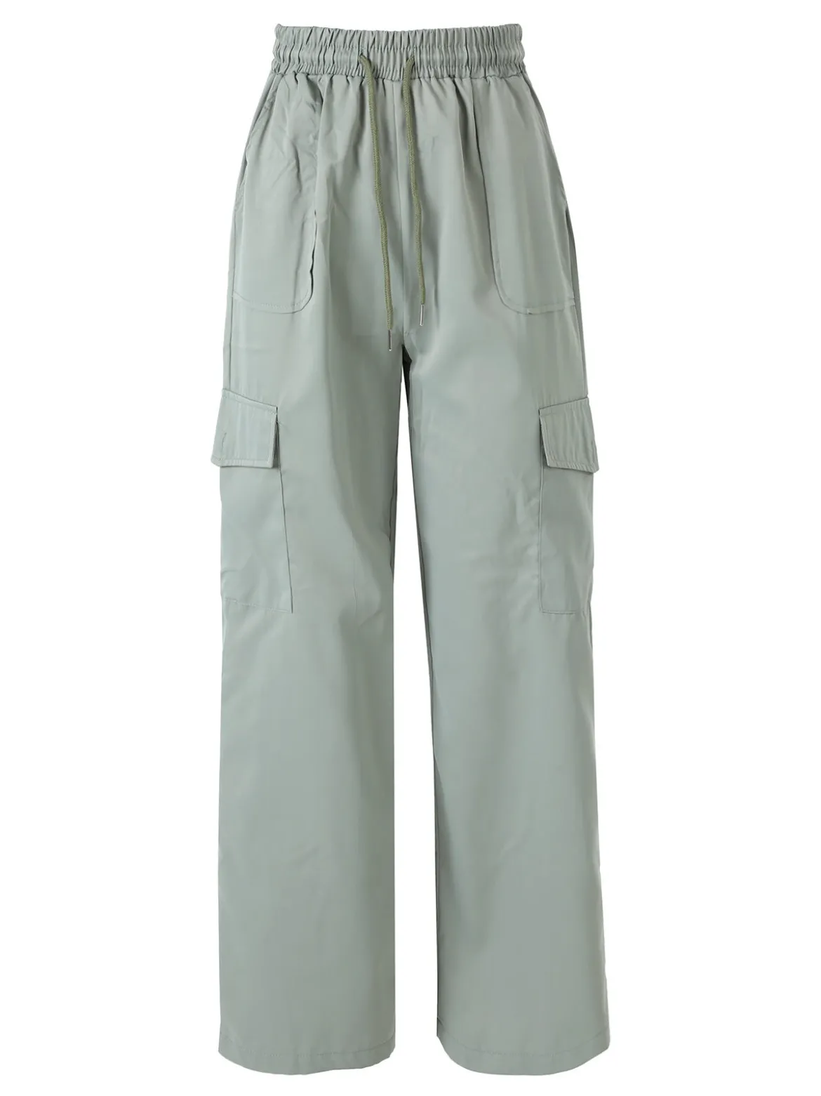 Solada Pantaloni donna a gamba larga con tasconi laterali e coulisse - pistacchio