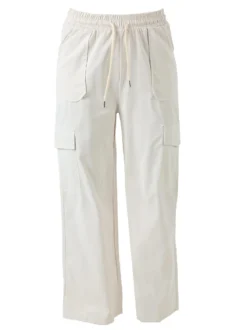 Solada Pantaloni donna a gamba larga con tasconi laterali e coulisse - beige