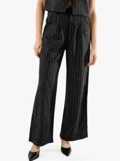 Solada Pantaloni donna a palazzo con micro borchie luccicanti - nero
