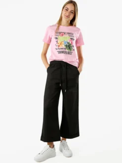 Solada Pantaloni donna a palazzo con risvolto - nero
