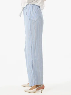 Solada Pantaloni donna a righe in misto lino - azzurro