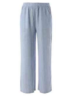 Solada Pantaloni donna a righe in misto lino - azzurro
