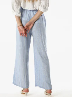 Solada Pantaloni donna a righe in misto lino - azzurro
